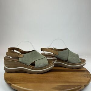 Womens Paula Urban Green Leather Cross‎ Strap Comfort Wedges Sandals Size EU 41